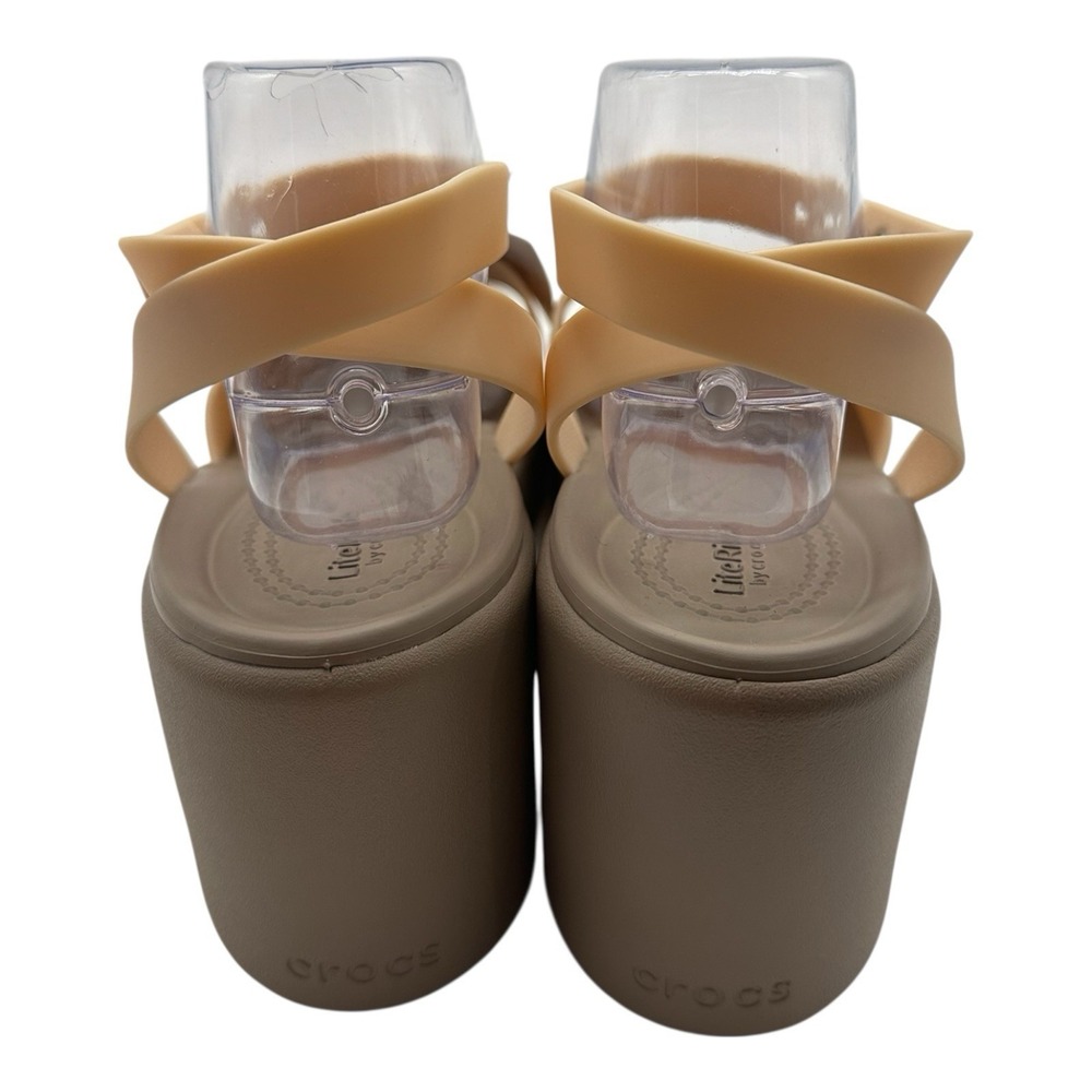 Crocs Brooklyn Ankle Strap Wedge Sandals Womens Sz 8 Shitake Beige Grey Shoes - Picture 8 of 10